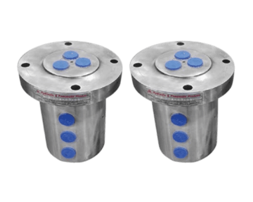 HPP multi port hydraulic rotary union with flange mount and three blue ports